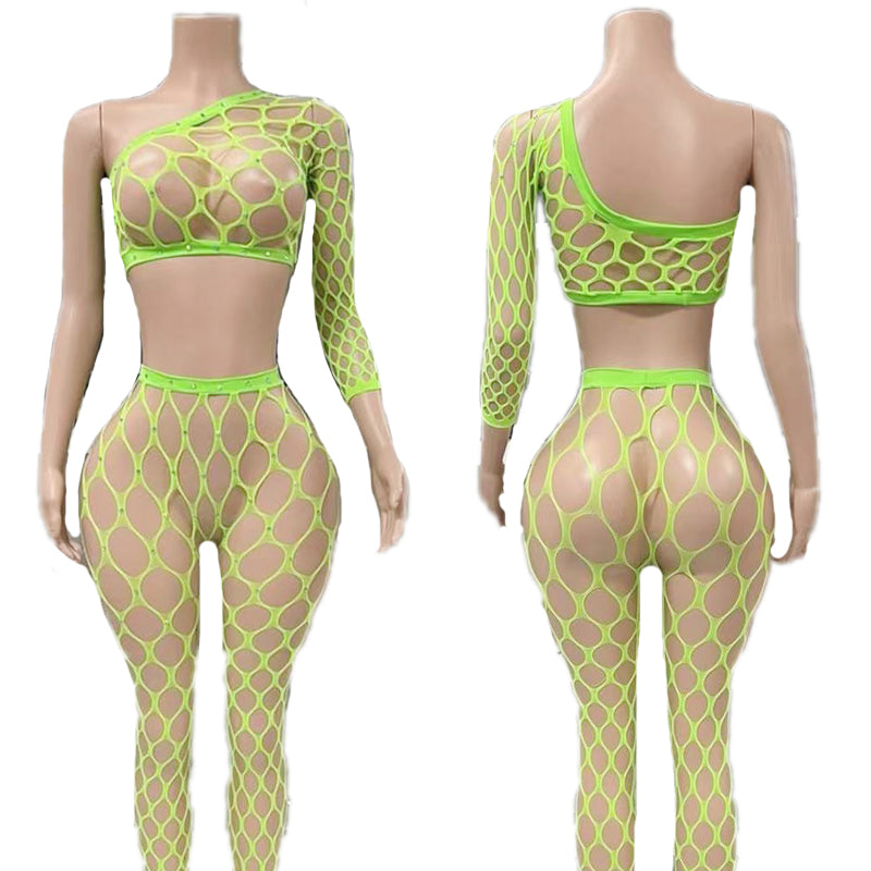 Cut Shoulder Lace 2 piece Mesh Set