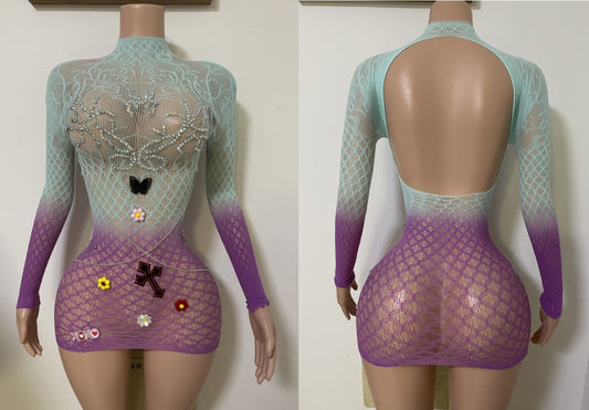 Sexy Baby Blue Hombre Lace Dress