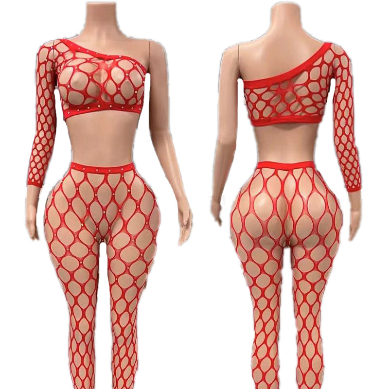 Cut Shoulder Lace 2 piece Mesh Set