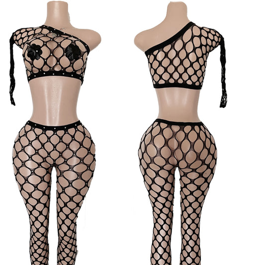 Cut Shoulder Lace 2 piece Mesh Set