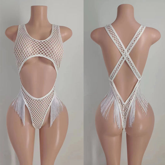 Cross Mesh Tassel Body Suit