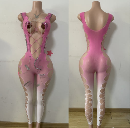 Sexy Pink 2 Tone Body Suit
